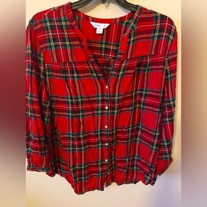 Old Navy Red Plaid Button Up Ling Sleeve XXL